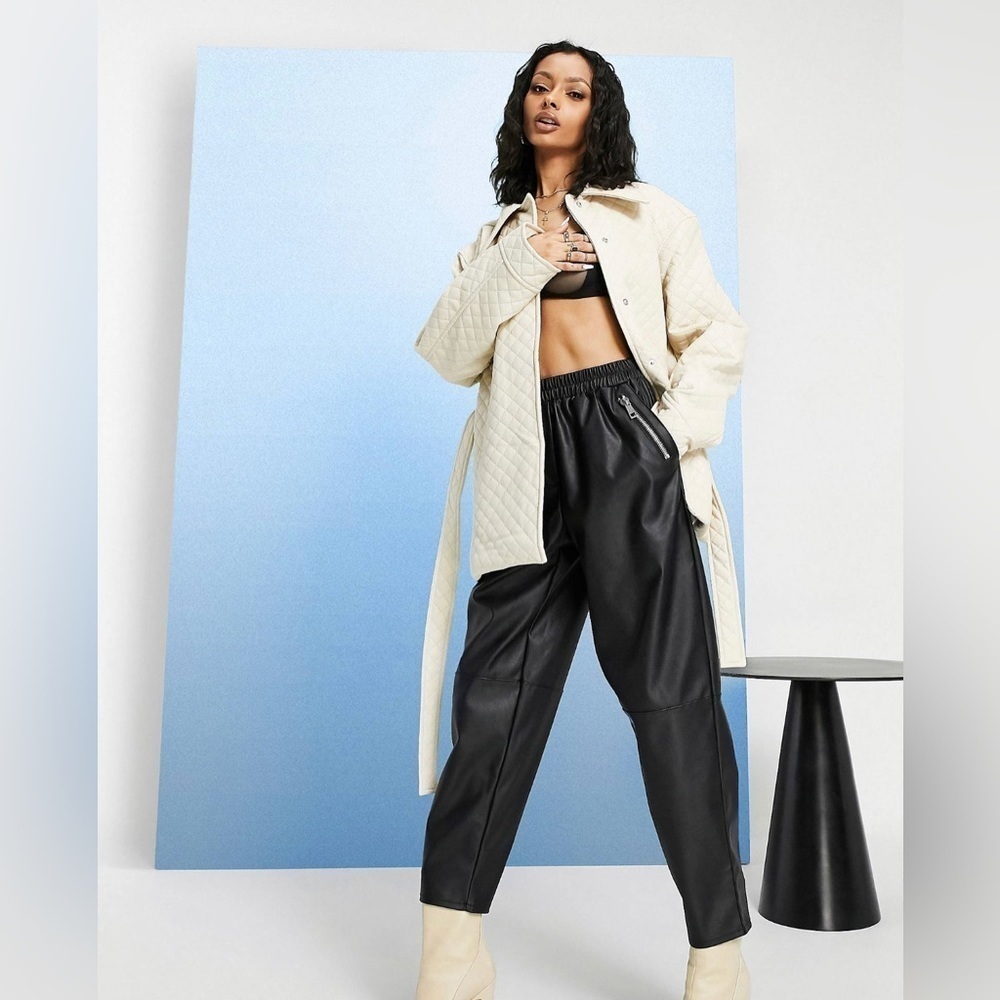 ASOS DESIGN Petite Tapered Leather Look Pants in Size 2